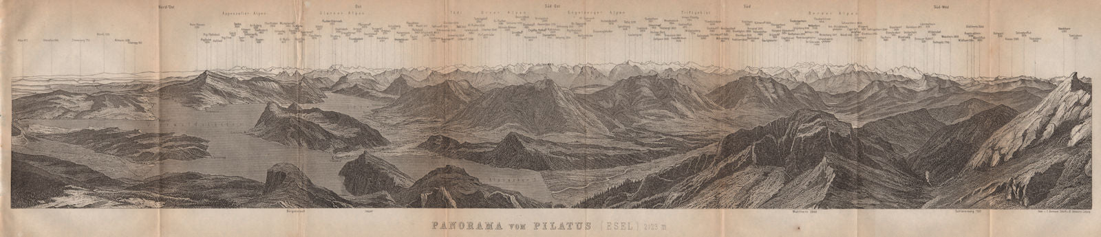 PANORAMA from/von PILATUS. Vierwaldstättersee. Lake Lucerne. Schweiz 1901 map
